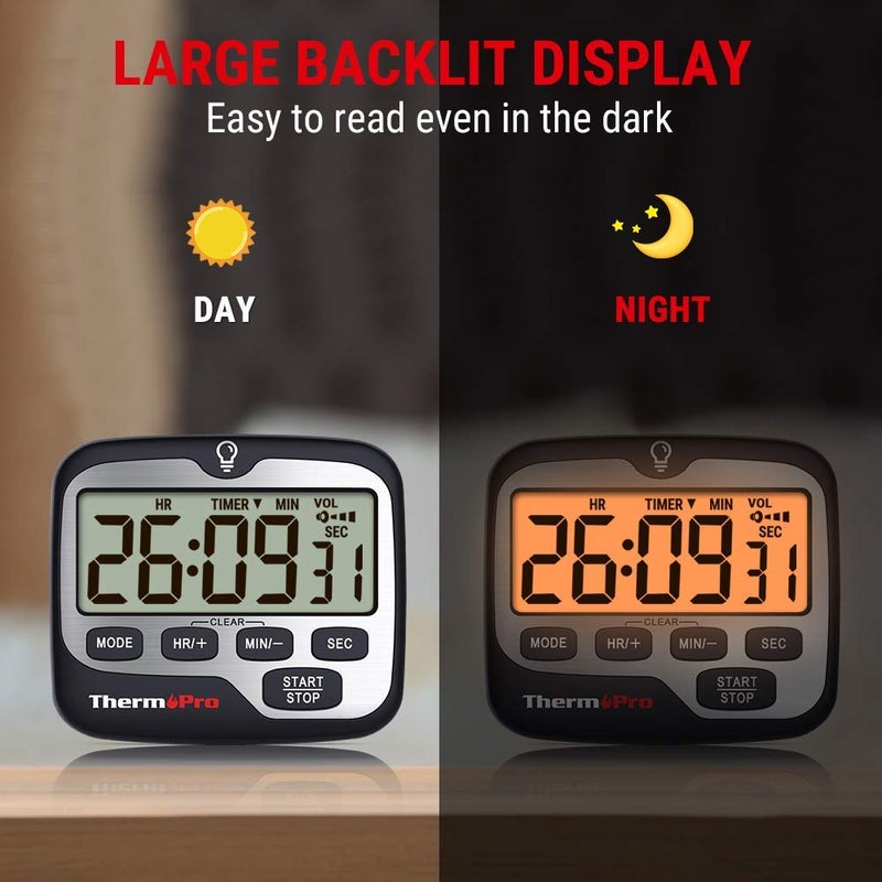 ThermoPro TM01 Kitchen Timers for Cooking with Count Up Countdown Timer, Digital Timer for Kids Students with Touch Backlight, Study Timers for Classroom Teacher Supplies - Image 5